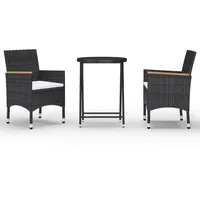 vidaXL 3-tlg Bistro-Set Poly Rattan und Hartglas Schwarz