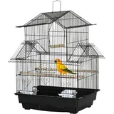 PawHut Voliere Haus für Vögel futter- und sitzstangen 3 türen kottablett + transportgriff 50,5 x 41 x 63 cm schwarz   Aosom