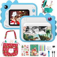 Kinderkamera, 2,4 Zoll Bildschirm 1080P HD Digitalkamera Fotoapparat Kinder mit 32GB Karte,3 Druckpapier, 5 Farben Stift, Weihnachts-Box, Kinderspielzeugab 3 Jahre, Kinder Blau