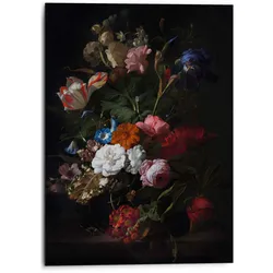 Wandbild REINDERS "Aluminium Wandbild Blumen Mauritshuis - Dunkel - Alte Meister", bunt (farbe bild(er): mehrfarbig), B:50cm H:70cm, Aluminium, Bilder