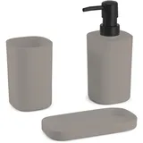 MSV Bad Accessoires 3-teilig - Seifenspender, Seifenschale, Zahnputzbecher Lona Beige Taupe matt
