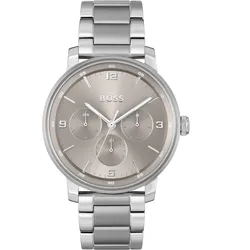 Multifunktionsuhr BOSS "CONTENDER", silber (silberfarben), Armbanduhren, Herren, Quarzuhr, Herrenuhr, Armbanduhr, Datum, Lederarmband