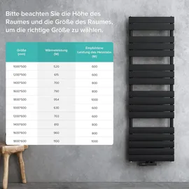 doporro Badheizkörper 500 x 1000 mm 1.000 W schwarz Mittelventil