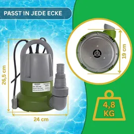 chm Tauchpumpe flachsaugend bis 1mm 400 Watt mit integriertem schwimmer und Überhitzungsschutz