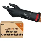 Ansell ActivArmr Elektriker-Schutzhandschuhe, Elektroschutz Klass 0 (1000V), Elektrisch Isolierende Gummihandschuhe, Professionelle Arbeitshandschuhe 36cm, Schwarz, Größe XL (1 Paar)