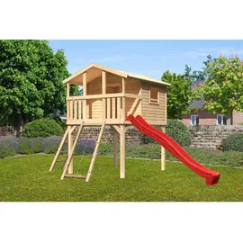 Akubi Stelzenhaus Benjamin Set B naturbelassen mit Rutsche rot 91211