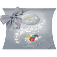 Lindt Schokolade LINDOR Mischung Silber | Ca. 26 Kugeln mit zartschmelzender Füllung in den Sorten Milch, Caramel & Salz, Pistazie, Double Chocolate | Pralinen Geschenk | Schokoladengeschenk, 325g