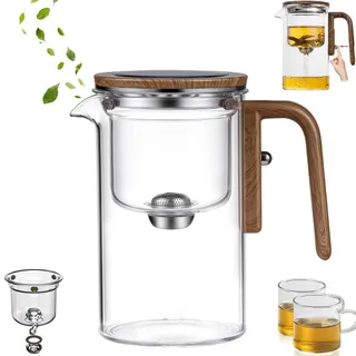 mzvoo Water Separation Glass teapot,veitron teekanne,Magic Teapot,Water Separation Glass Teapot,Water Separation Glass Teapot with Wooden Handle,Glass Teapot with Strainer,Glass Teap ﻿