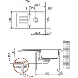 Franke Strata STG 614-78 Onyx + Excenterbetätigung