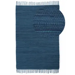 Teppich CARPETFINE "Kelim Chindi uni", blau, B:160cm H:5mm L:230cm, Baumwolle, Teppiche, Wendeteppich, reine Baumwolle, handgewebt, Uni-Farben, mit Fransen