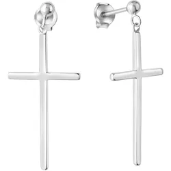 Zeeme Silber Ohrringe Silber 925 rhodiniert mit Kreuz-Motiv 35mm lang