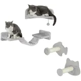 PawHut Katzen Kletterwand Set, 4-teilig Katzenmöbel mit Stufen, Leiter, Sprungtürmen, Kratzbäumen, Spielball, Sisal, für Katzen bis 5 kg, Hellgrau