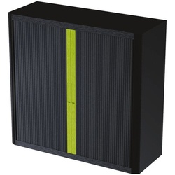 easyOffice Rollladenschrank Motiv grüner Mittelstreifen auf schwarzem Hintergrund silber, 110x104x41.5 cm