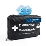 Floordirekt KFZ-Verbandtasche inkl. Warnweste & 2 Masken - Erste-Hilfe-Tasche nach DIN 13164 - Europaweit gültig - Verbandskasten Set für Auto & Motorrad (mit Warnweste)
