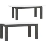 Furniture24 Tisch Lennox New ALCT44-C272, Esstisch ausziehbar 160-207 cm, Betonoptik mit Weiß Hochglanz - Schwarz