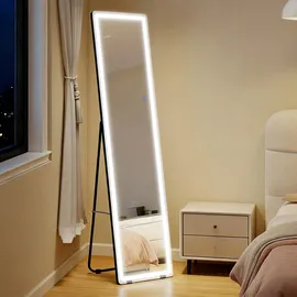 Homcom 2 in 1 Standspiegel, mit LED-Beleuchtung, freistehend, Ganzkörperspiegel, Schminkspiegel Silber Schwarz, 40 x 37 x 156,5 cm Aosom.de