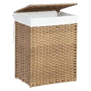 Songmics Wäschekorb mit Deckel aus Kunststoff, 46 x 60 x 33 cm, 90 L, natur,