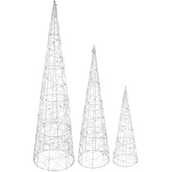 LED Kegel Weihnachtsdeko Lichterkette Adventsdeko Weihnachtsbeleuchtung Leuchtkegel silber, unterschiedliche Größen, warmweiß, 3er Set