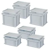 BRB-Lagertechnik Set 6 Euroboxen mit Deckel 300 x 200 x 150 mm / 300 x 200 x 220 mm 6-tlg. grau