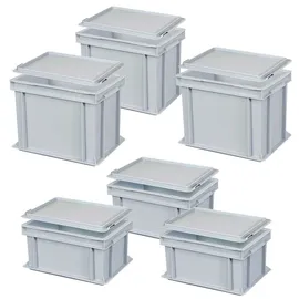 BRB-Lagertechnik Set 6 Euroboxen mit Deckel 300 x 200 x 150 mm / 300 x 200 x 220 mm 6-tlg. grau