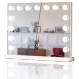 Aquamarin Verlag Aquamarin® Hollywood Spiegel - mit Beleuchtung, 3 Lichtfarben, Dimmbar, Touch, 15 LED Leuchten, 58 x 43 cm - Wand Tischspiegel, Kosmetikspiegel, Theaterspiegel, Make-up-Spiegel, Schminktischspiegel