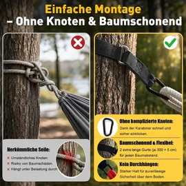 Sekey Hängematte mit Karabinern Tragetasche aus Baumwolle Doppelhängematte für Outdoor, bis 200 kg Belastbar, für Garten, Balkon Terrasse Indoor ... - Grau