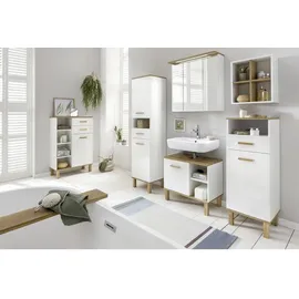 Schildmeyer Waschbeckenunterschrank Padua 142176 weiß glanz, eiche landhaus 65,2 x 35,0 x 60,1 cm