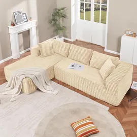 COMHOMA Eckcouch Cordstoff 2-Sitzer Beige