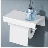 doporro Toilettenpapierhalter mit Ablage, Klopapierhalter aus Aluminium zur Wandmontage, Wc Papier Halterung mit L-förmigen Haken, Klorollenhalter für Badezimmer Sandweiß Lino-05