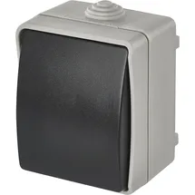 EMOS wasserdichter Klingelschalter mit Wippe, grau-schwarze Farbe, 250 V~/10 AX, Kunststoff, Aufputz zur Wandmontage, Schutzklasse IP54 für Außen