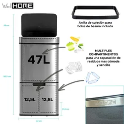 Wellhome WELL HOME - Recycling-Abfalleimer 72L (47L+25L), 2 Fächer, automatisches Öffnen, Edelstahl