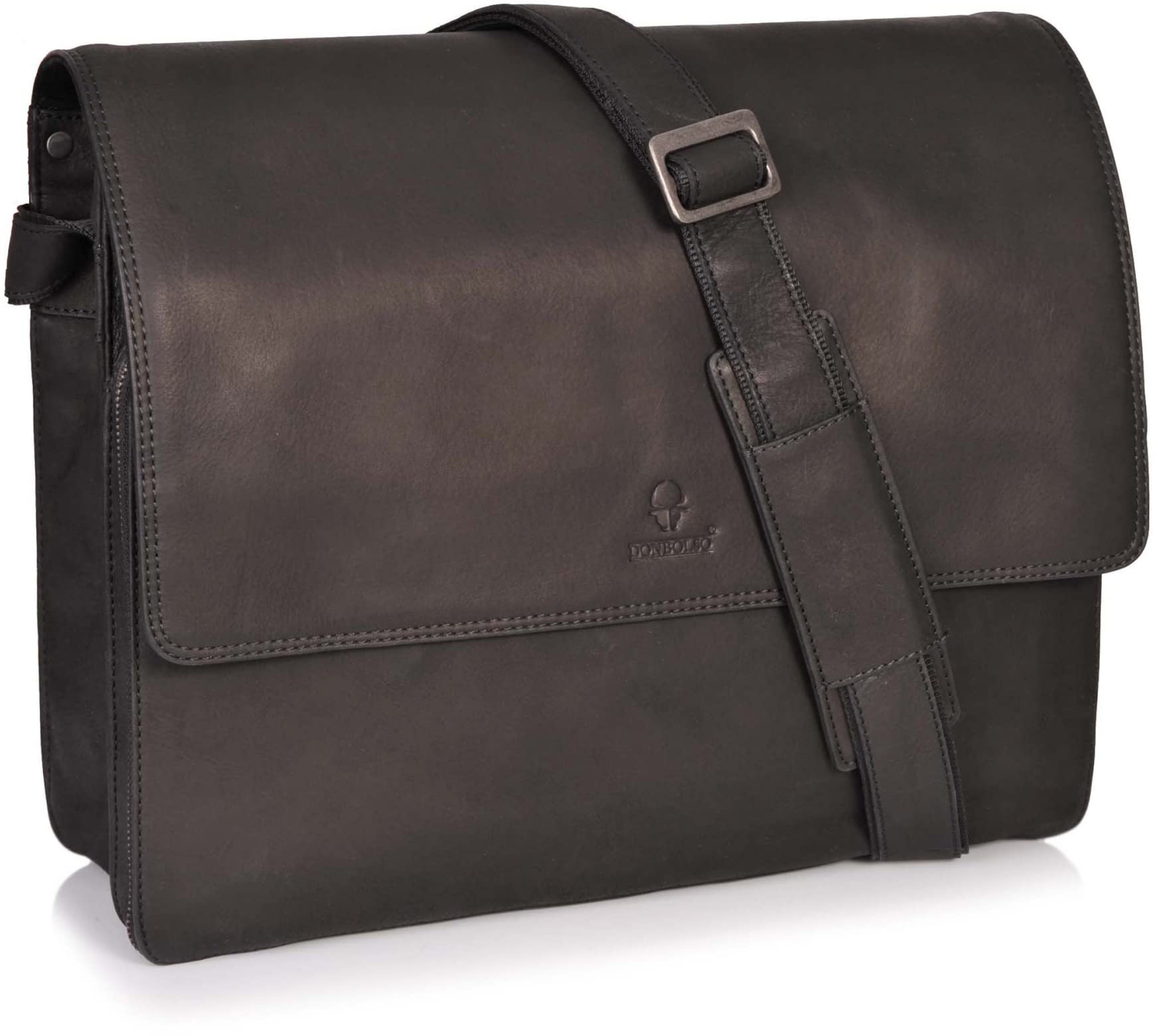 DONBOLSO New York Messenger Bag aus Leder - Hochwertige Laptop Umhängetasche aus Leder - Hochwertige Aktentasche für Damen & Herren - Business Tasche (Schwarz Vintage, L)