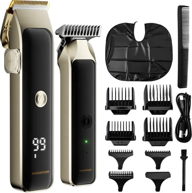 MAXGROOM Haarschneide-Set, Professioneller kabelloser Haarschneider und T-Klingen-Trimmer für Herren, Damen und Kinder, mit verstellbarem Aufsatz, LCD-Anzeige, Dual-Geschwindigkeit, Familien-Haarschneideset