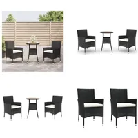 vidaXL 3 tlg. Garten Bistro Set mit Kissen Schwarz Poly Rattan - Garten Bistro Set - Garten Bistro Sets - Bistro Set - Gartenmöbel Set - Schwarz