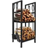 OEM Kaminholzregal AD 6815 Metall 0,77 m mit 4 Werkzeugen Schwarz