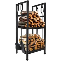 OEM Kaminholzregal AD 6815 Metall 0,77 m mit 4 Werkzeugen Schwarz