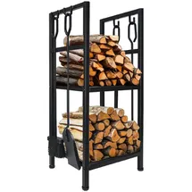 OEM Kaminholzregal AD 6815 Metall 0,77 m mit 4 Werkzeugen Schwarz