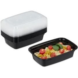 Relaxdays Meal Prep Boxen, 1 Fach, 1000 ml, mikrowellengeeignet, auslaufsicher, Food-Box, Kunststoff, schwarz