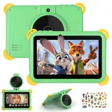 Laptok Kinder Tablet 7 Zoll Android 15, 20GB RAM 64GB ROM (1TB Erweiterbar), Penta-Core, WiFi 6, BT5.4, Widevine L1, KI Kamera&Lernfunktionen, Elternkontrolle, Kids Tablet mit Eva Hülle & OTG, Grün