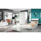 JV Möbel Weißes Schlafzimmer Kinderzimmer Set Schrank Kommode Tisch Holz Hochglanz 5tlg.