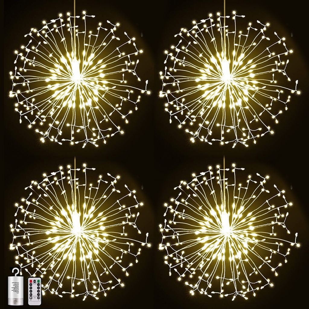 4 Stück Feuerwerk Lichterkette LED Starburst Licht 8 Lichtmodi Wasserdicht Weihnachtslicht mit Fernbedienung Außen Garten Weihnachten Deko, Warmw...