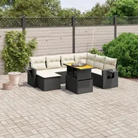 SECOLI Polyrattan Lounge Gartenlounge Set Gartenmöbel Wetterfest Garten Sofa Set Balkonlounge Set Sitzgruppe Lounge Sofagarnitur mit Verstellbare Tischplatte-Schwarz und Creme-8-tlg-4