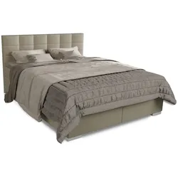 Juskys Boxspringbett Seattle 180x200cm - weicher Malmo-Stoff, komfortable Einstiegshöhe - Beige
