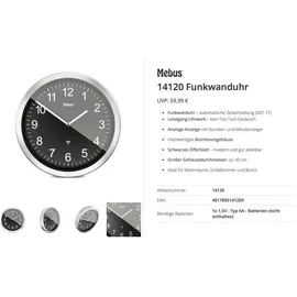 MEBUS Wanduhr 45,0 cm 14120 silber