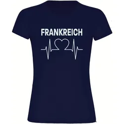 multifanshop Damen T-Shirt - Frankreich - Herzschlag - Druck weiß - Frauen