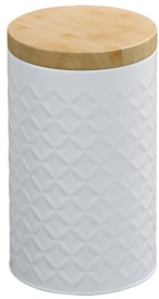 Kesper Aufbewahrugsdose Metall, 19 cm, Moderne Dose mit einem Deckel aus FSC-zertifiziertem Bambus, 1 Aufbewahrungsdose, Farbe: weiß