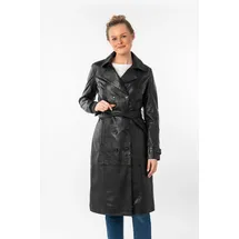Mauritius Ledermantel "GWTaruh OT", Damen, Gr. M, schwarz, Obermaterial: 100% Schafsleder. Futter: 100% Baumwolle. Ärmelfutter: 100% Polyester, unifarben, regular fit, Mäntel, femininer Leder-Trenchcoat mit Bindegürtel