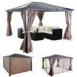Hardtop Pergola MCW-C74, Garten Pavillon, Kunststoff-Dach Seitenwand + Moskitonetz Alu ~ 3x3,6m