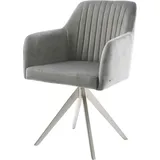 DeLife Drehstuhl Greg-Flex Kreuzgestell kantig Edelstahl Samt Grau 180° drehbar