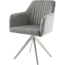 DeLife Drehstuhl Greg-Flex Kreuzgestell kantig Edelstahl Samt Grau 180° drehbar